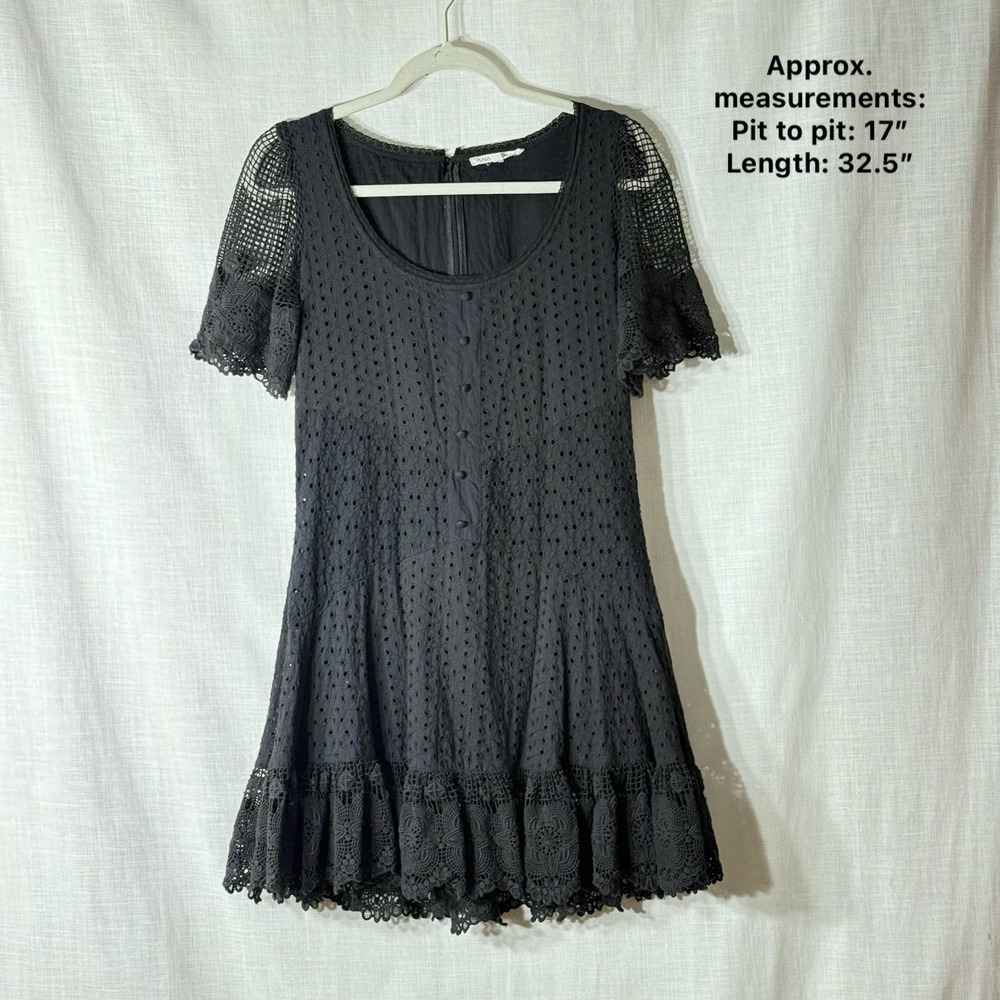 Maia Bergman Black Eyelet Lace Mini Dress S Cottage Romantic Whimsigoth Coquette